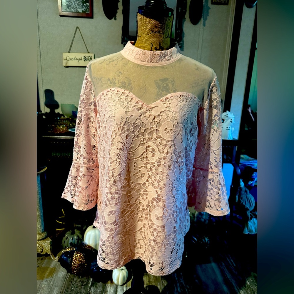 NWOT Eve and Maddie Blush Pink Lace Blouse